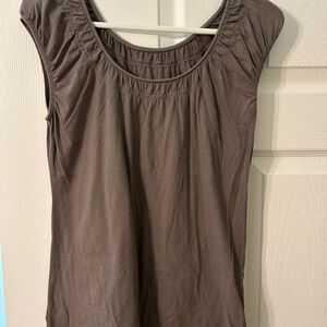 LOFT Brown Cap Sleeve Ruched Blouse